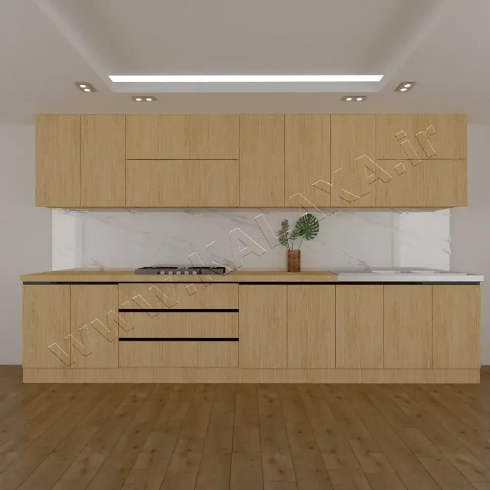 کابینت آماده 4 متری 3 کشو تک رنگ دستگیره مخفی