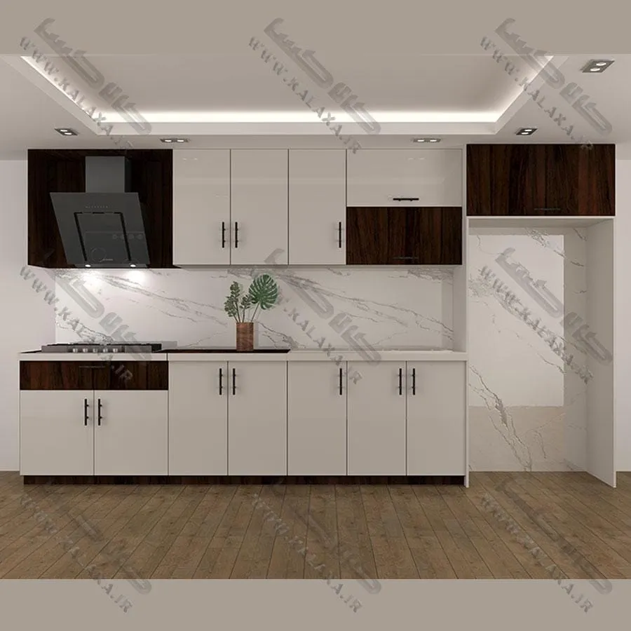 کابینت آماده ام دی اف 4 متری دستگیره دارای باکس یخچال — تصویر 2