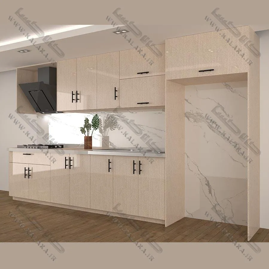 کابینت آماده ام دی اف 4 متری دستگیره دارای باکس یخچال — تصویر 4