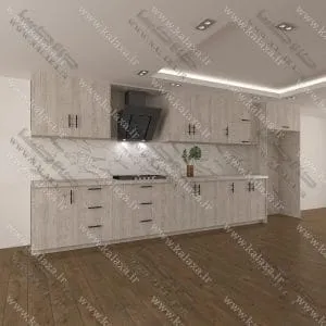 کابینت آماده ام دی اف 5 متری دستگیره دارای باکس یخچال