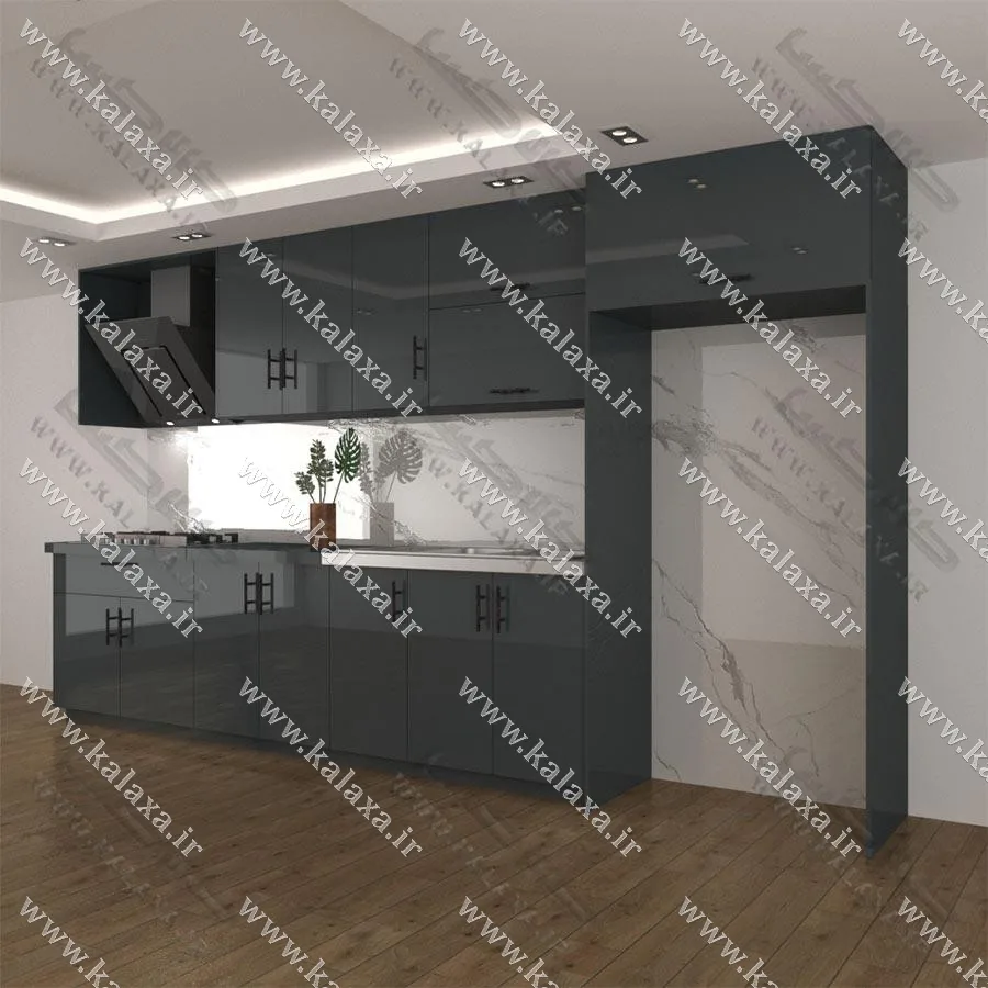 کابینت آماده هایگلاس ایرانی ۴ متری دستگیره + باکس یخچال