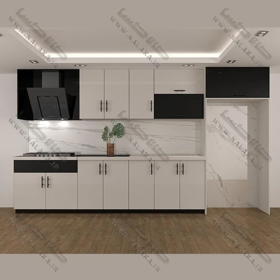 کابینت آماده هایگلاس ترک ۴ متری دستگیره + باکس یخچال