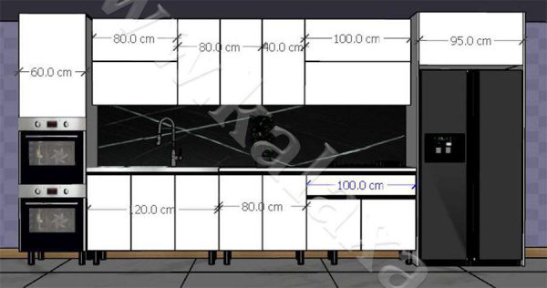 ابعاد کابینت هایگلاس دستگیره مخفی 4.55 متری
