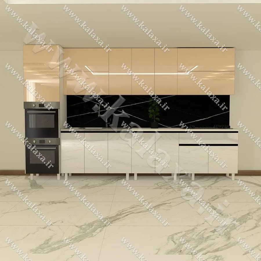 کابینت اماده هایگلاس ترک 3.6 متری دستگیره مخفی+کابینت فر