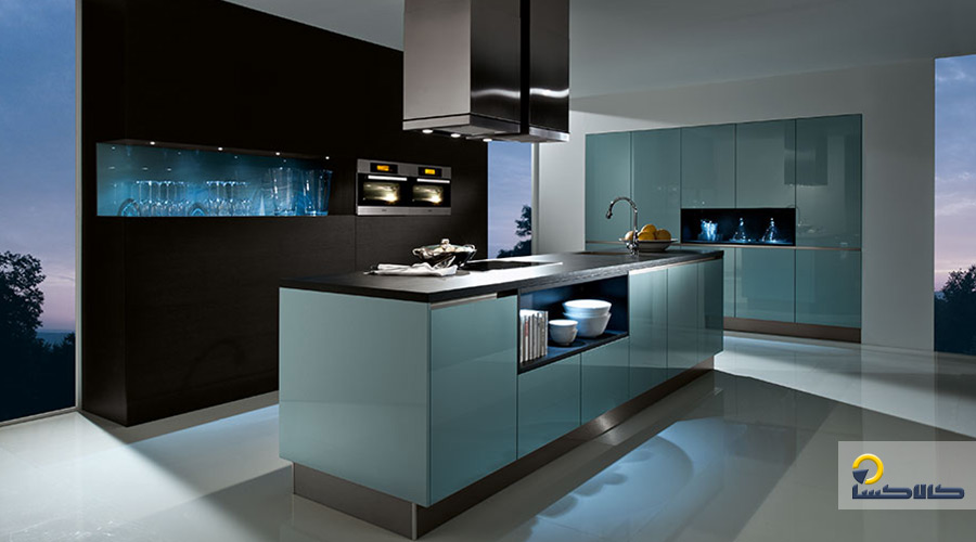 کابینت هایگلاس سبز آبی