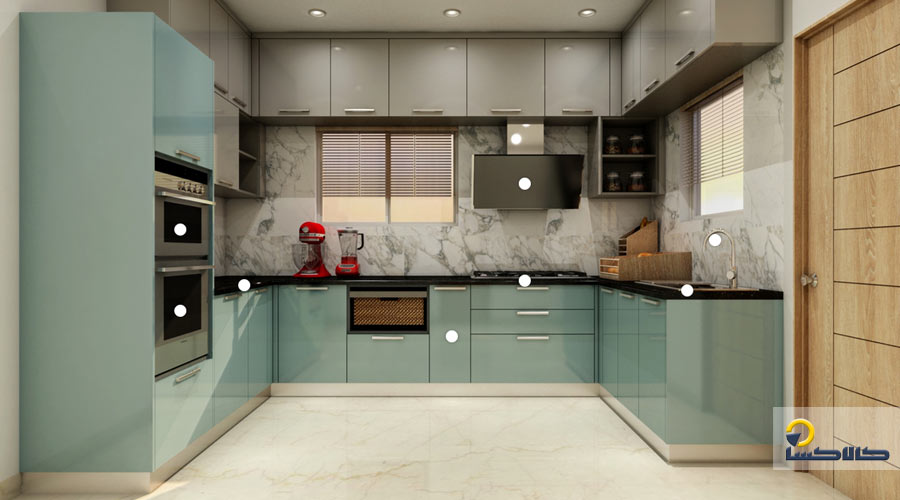 کابینت هایگلاس سبز و طوسی