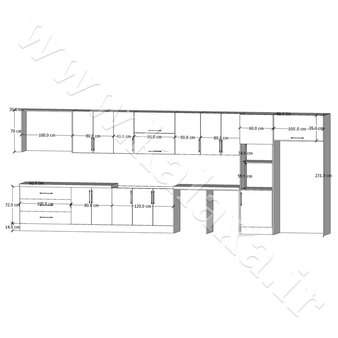 اندازه استاندارد یونیت های کابینت آماده آشپزخانه 6 متری