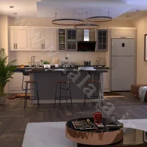 کابینت جزیره آشپزخانه نئوکلاسیک با متریال ممبران