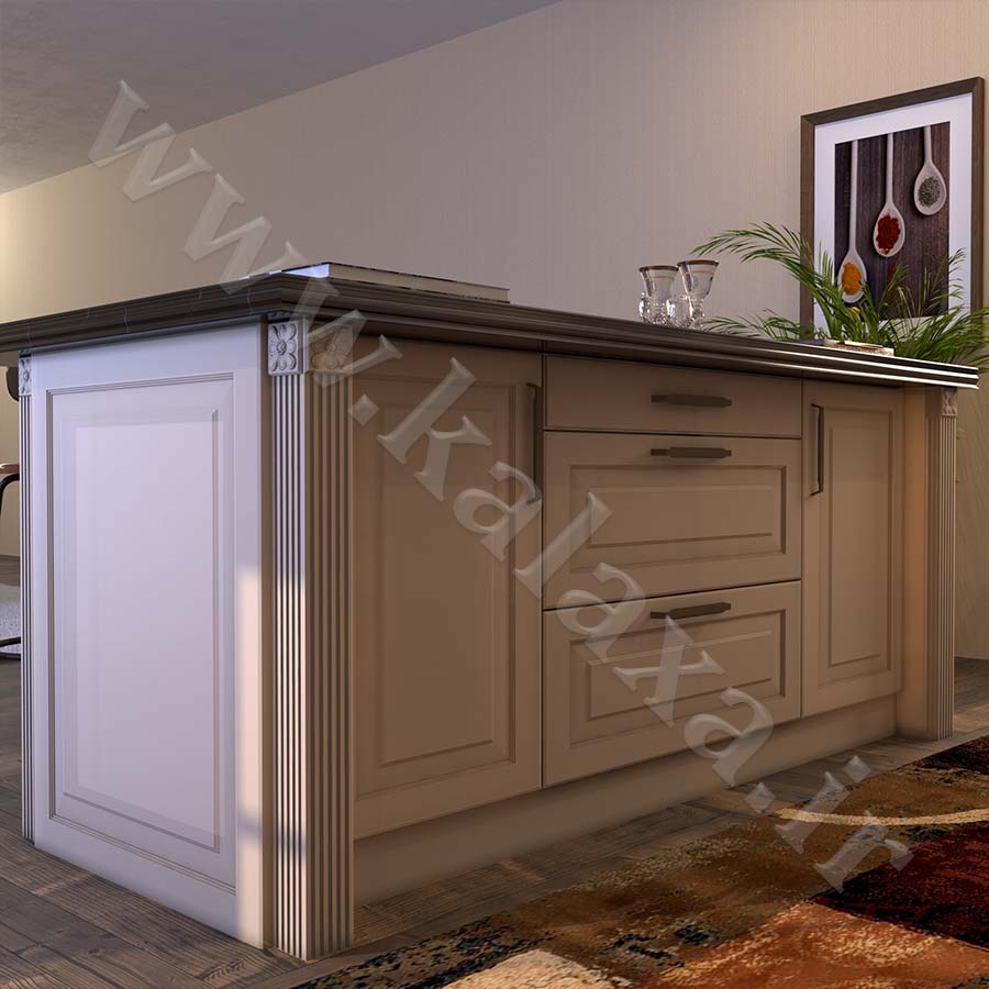 کابینت جزیره آماده ممبران نئوکلاسیک مدل 203 4 ترکیب کابینت ممبران نئوکلاسیک با کفپوش چوبی