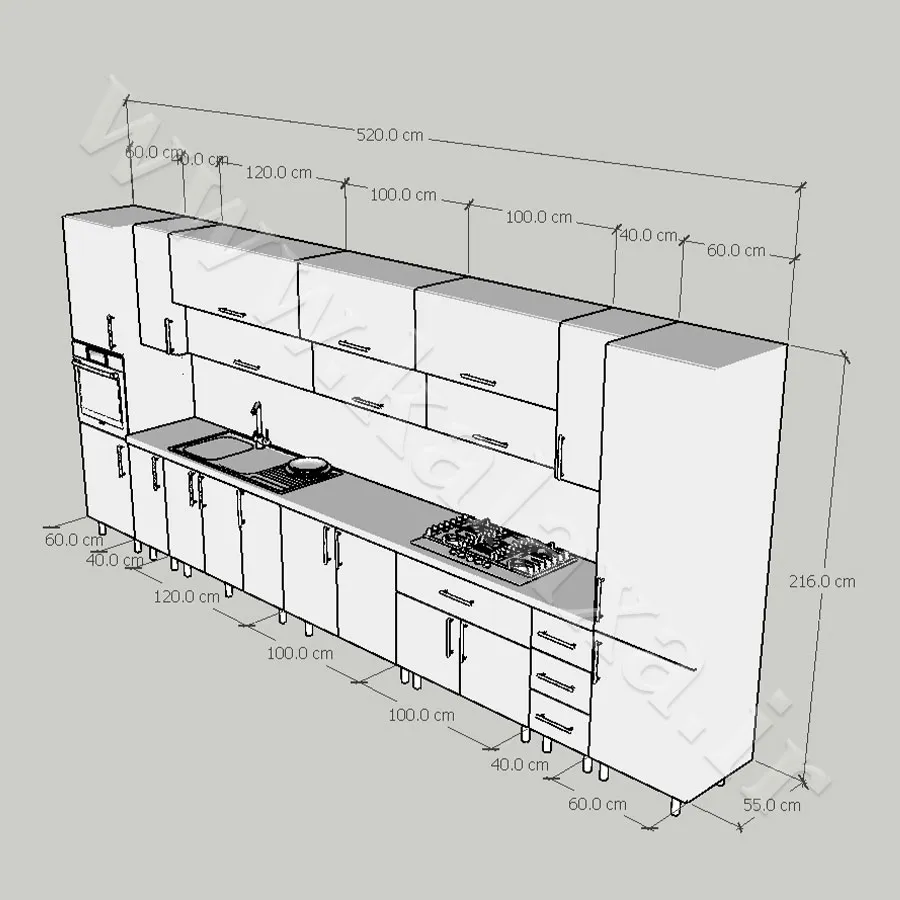 ابعاد کابینت پله ای آماده 5 متری دستگیره ای دارای کابینت ایستاده فر