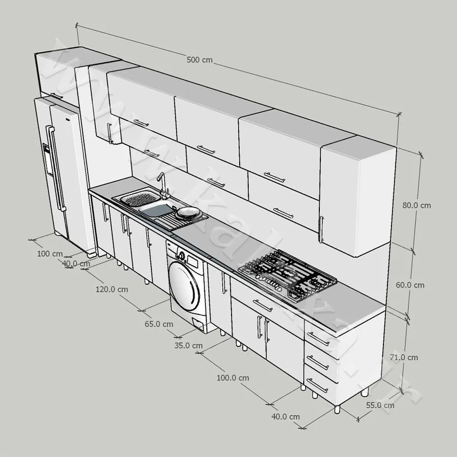 کابینت پله ای آماده 5 متری دارای جای لباسشویی و باکس یخچال