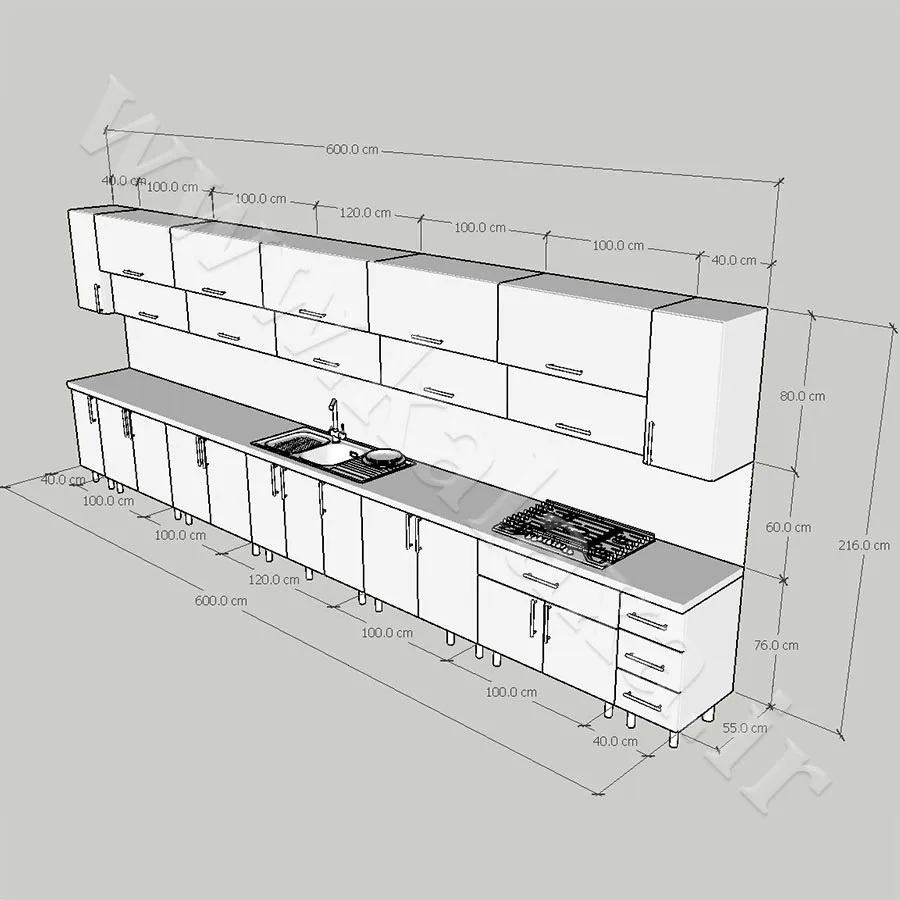 کابینت پله ای آماده نئوپان ۶ متری دستگیره مخفی