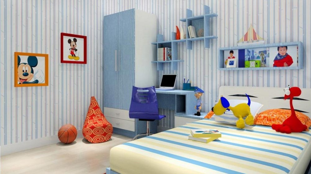 طراحی دکوراسیون اتاق خواب آبی پسرانه