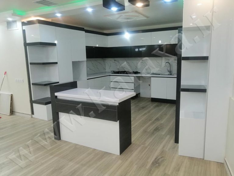 کابینت پلکانی دو رنگ سفید و مشکی