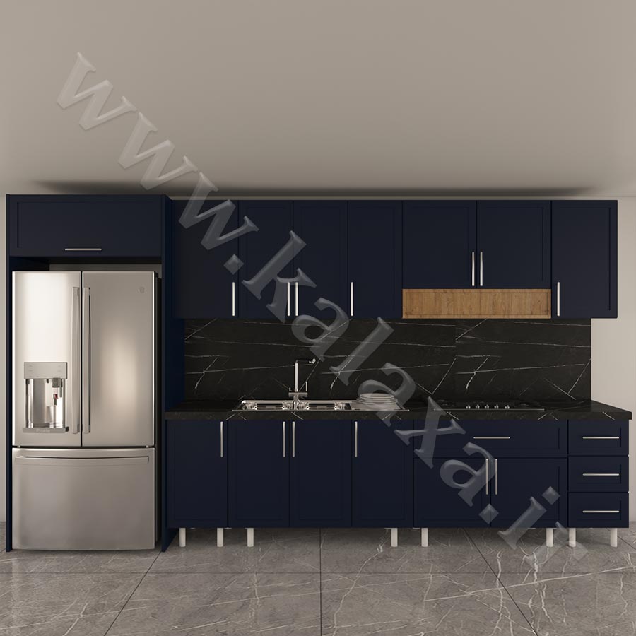 کابینت آماده ممبران نئوکلاسیک 4 متری دارای باکس یخچال درب ساده 11 خرید کابینت آماده وکیوم ارزان