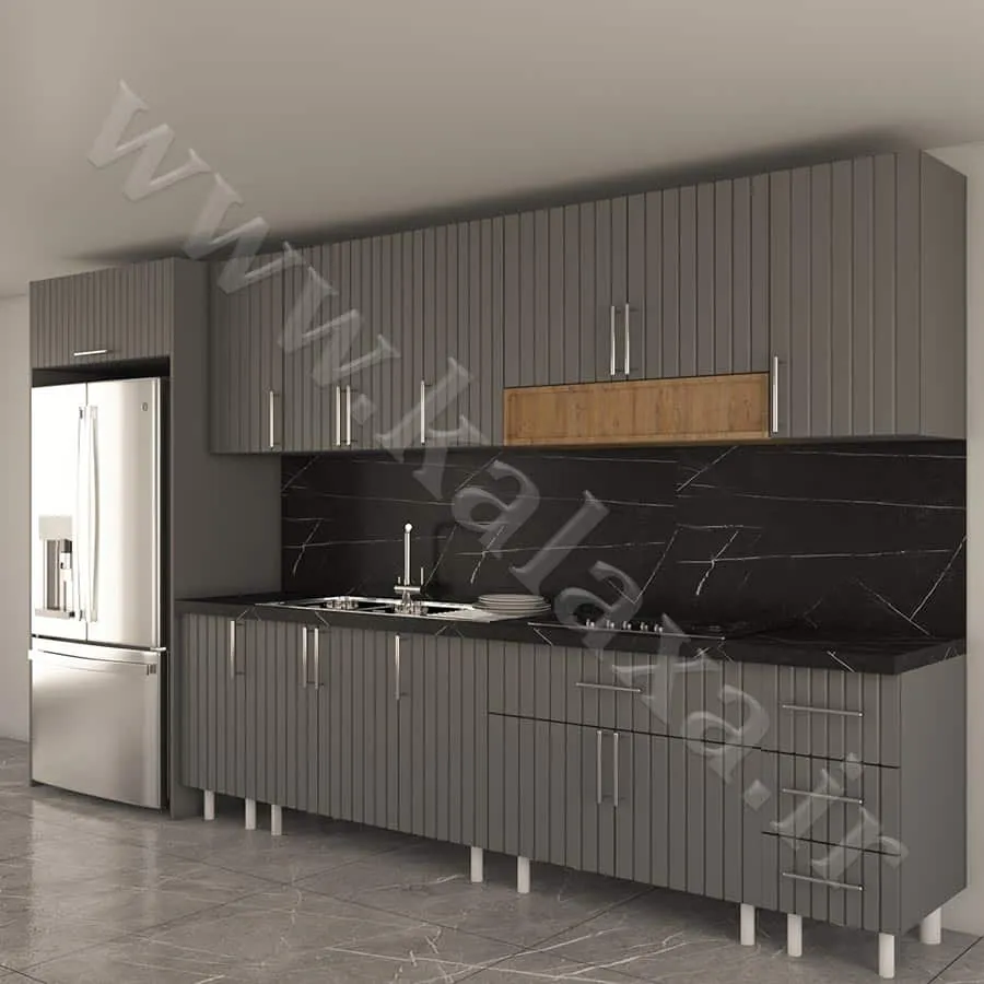 کابینت آماده ممبران نئوکلاسیک 4 متری دارای باکس یخچال درب میله‌ای (7)