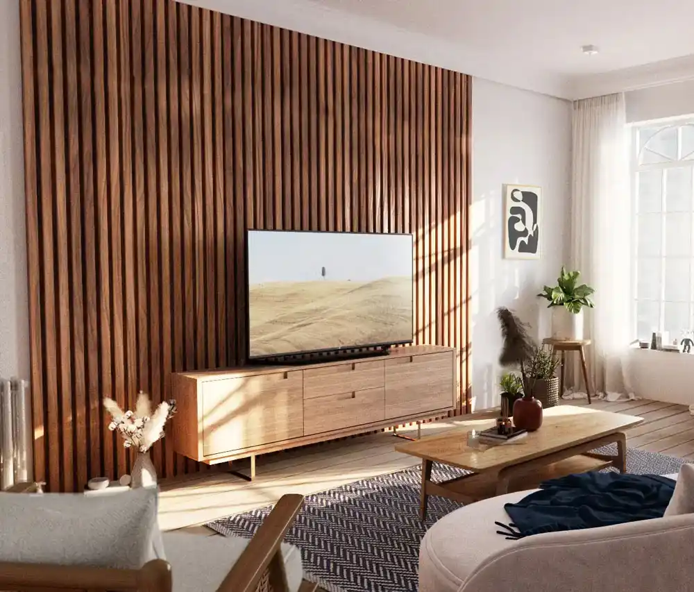 TV wall with thermo wood 6 تی وی وال چوبی ترم