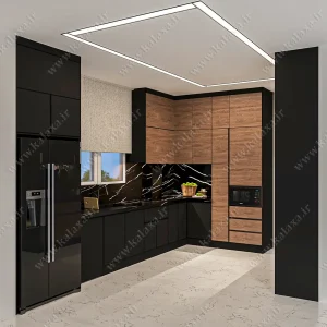 طراحی کابینت سوپرمات مات مشکی ام دی اف طراحی و اجرای کابینت ام دی اف طرح چوب و مشکی سوپرمات