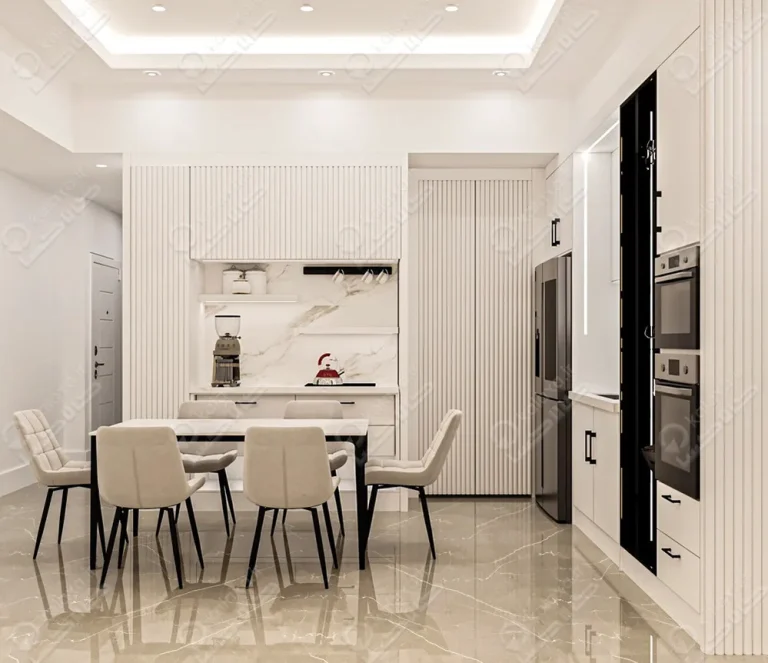 کابینت آشپزخانه مدرن و شیک ۱۴۰۵ با درب سفید براق
