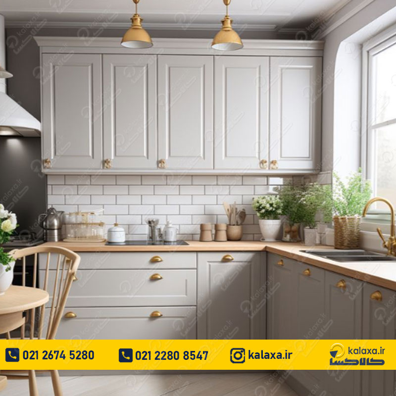 کابینت ممبران مدرن آشپزخانه با سبک مینیمال و رنگ طوسی روشن