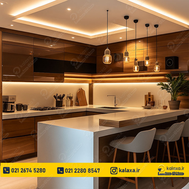کابینت آشپزخانه طرح چوب و سفید