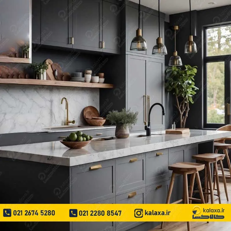 کابینت پلی اورتان سبک نئوکلاسیک با رنگ طوسی