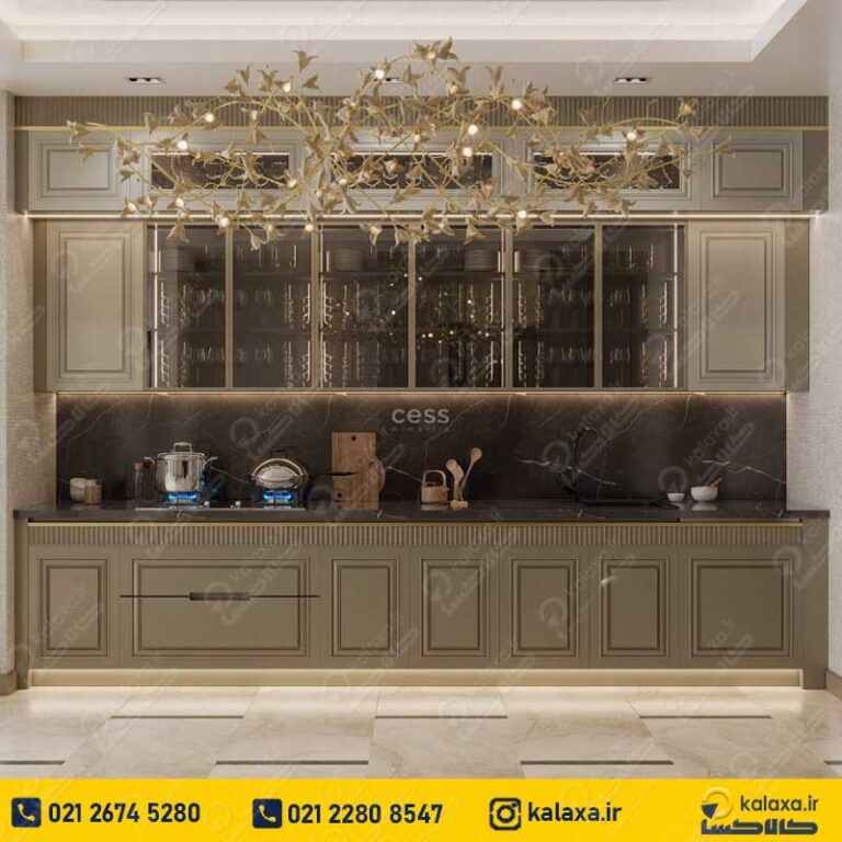 کابینت نئوکلاسیک پلی اورتان دو رنگ سبز و کرم