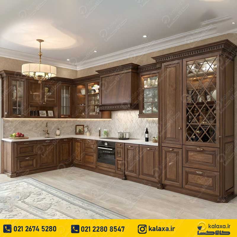 کابینت چوبی کلاسیک با طراحی شیک و اروپایی