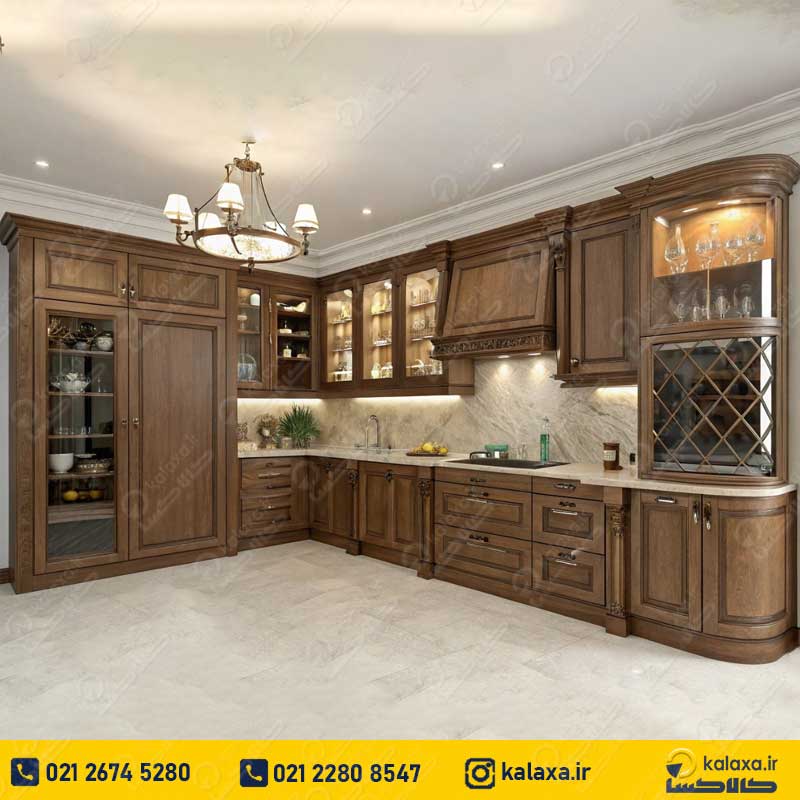 کابینت کلاسیک تمام چوبی آشپزخانه