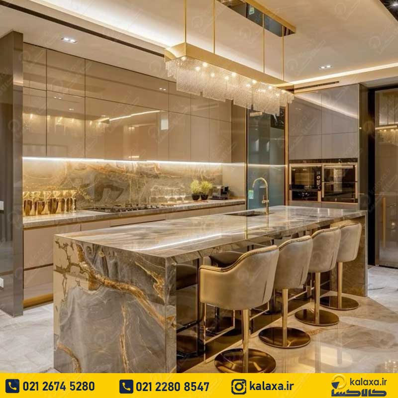 مدل جدید کابینت‌ ام دی اف مدرن سفید طلایی