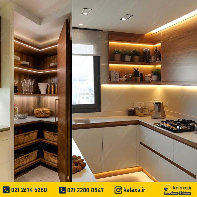 طراحی کابینت آشپزخانه کوچک با سوپرمارکت
