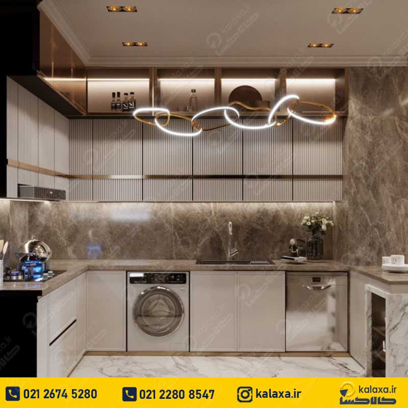 کابینت آشپزخانه مدرن و شیک سفید طلایی