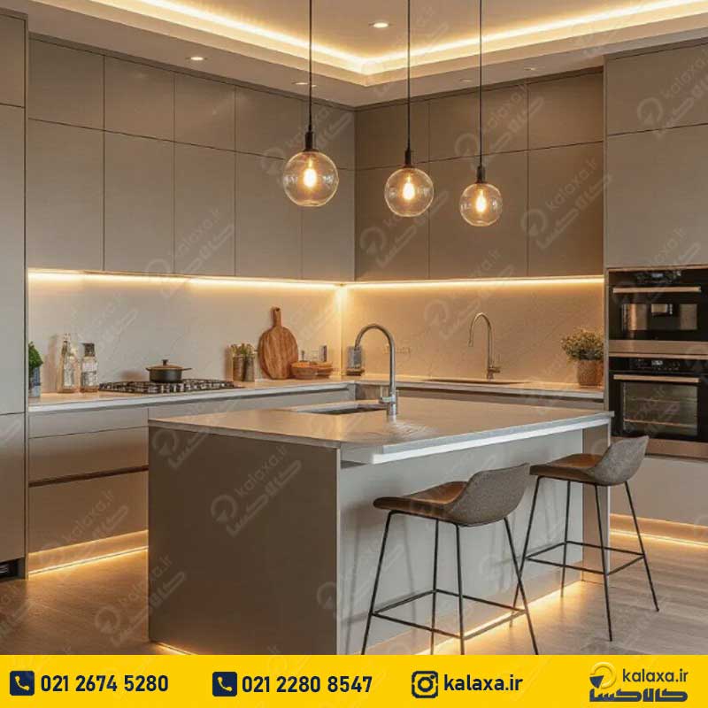طراحی مدرن کابینت آشپزخانه با رنگ طوسی