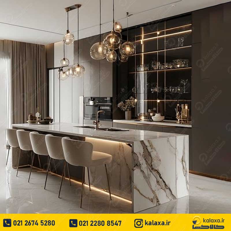 کابینت نئوکلاسیک طوسی+جزیره کابینت نئوکلاسیک