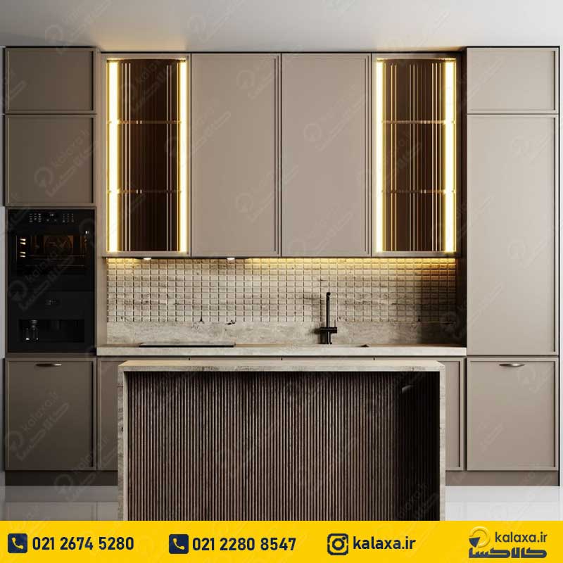 کابینت ام دی اف نئوکلاسیک دو رنگ بژ و طرح چوب