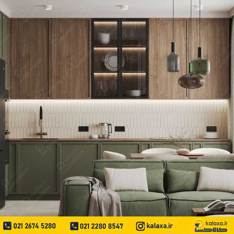 کابینت ام دی اف نئوکلاسیک سبز و چوبی دو رنگ