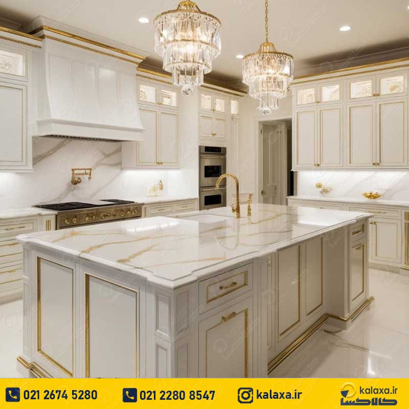 کابینت نئوکلاسیک سفید طلایی کابینت نئوکلاسیک سفید طلایی