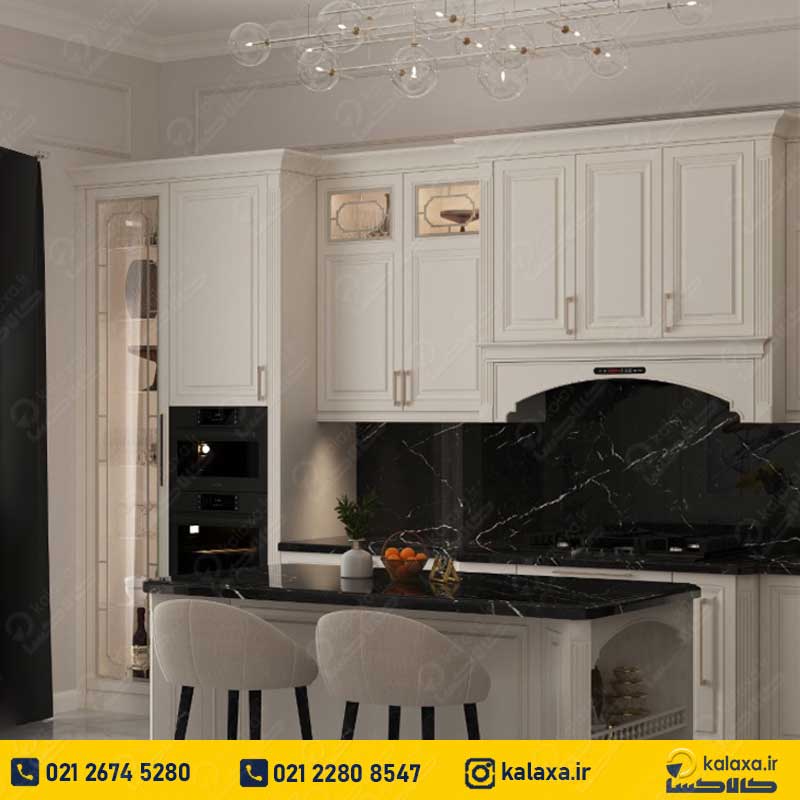 کابینت نئوکلاسیک سفید مشکی+جزیره کابینت نئوکلاسیک