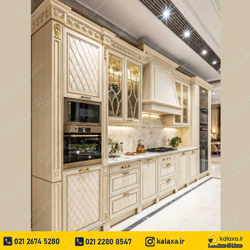 کابینت کلاسیک سفید طلایی شیک و مدرن