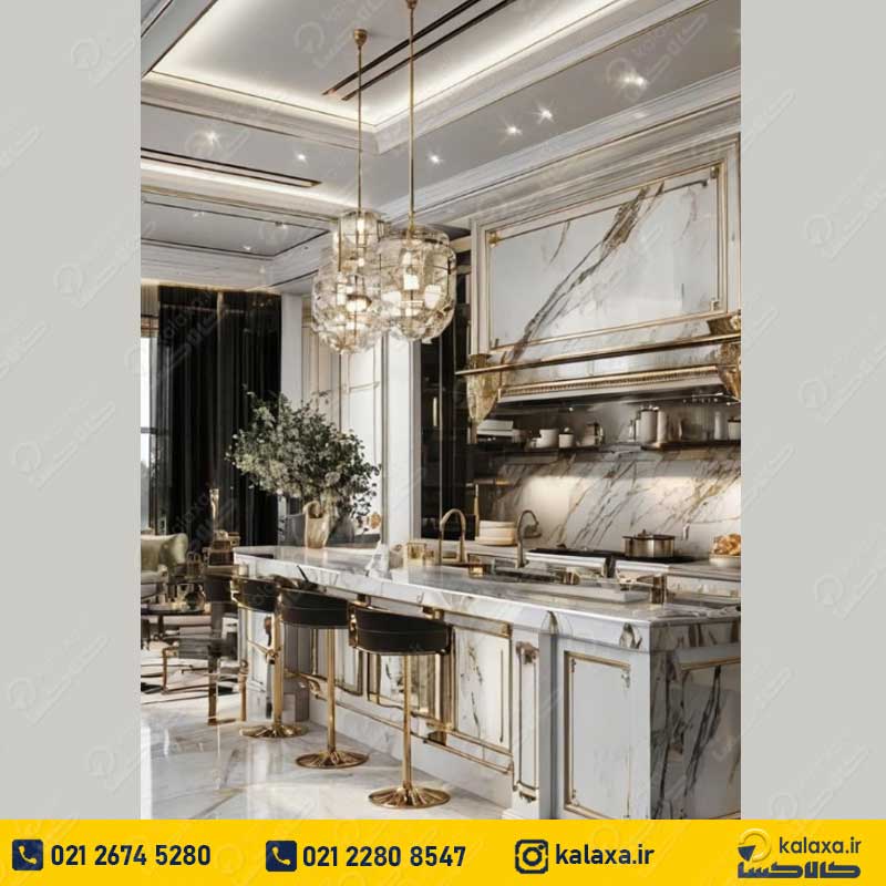 کابینت کلاسیک سفید طلایی شیک و مدرن اروپایی