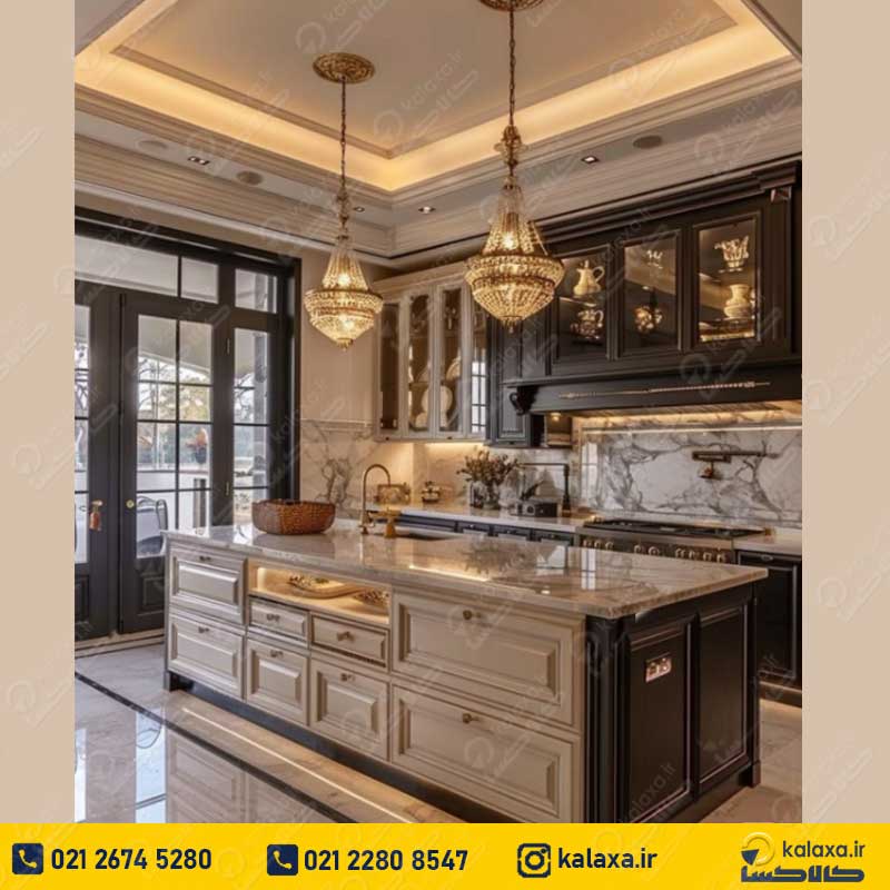 کابینت کلاسیک سفید طوسی ترکیبی مدرن،  متعادل و لوکس