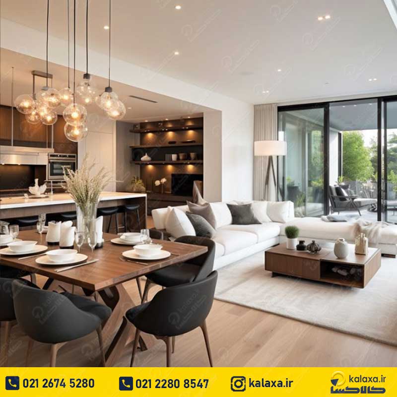 طراحی و بازسازی آشپزخانه و پذیرایی لاکچری ویلا در نیاوران
